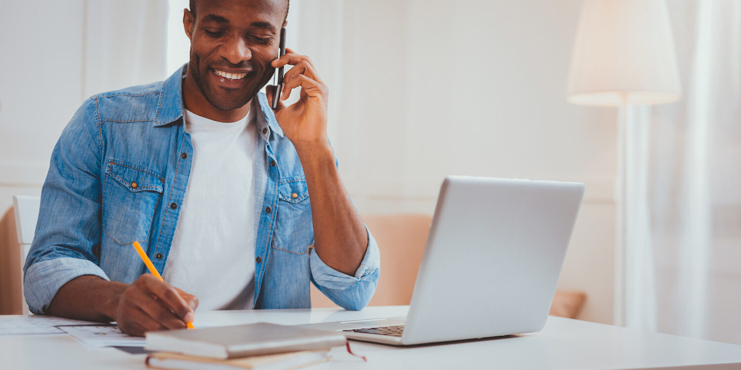 Alert man talking on the phone